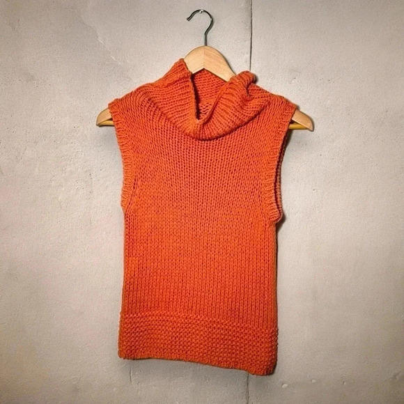 Tangerine knitted cowl neck short sleeve tunic sweater S - Picture 1 of 5